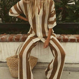 Alicia - Trendy Two Piece Striped Shirt and Pant Set