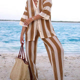 Alicia - Trendy Two Piece Striped Shirt and Pant Set