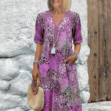 Vivid™ Rochie midi din bumbac și in