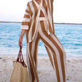 Alicia - Trendy Two Piece Striped Shirt and Pant Set