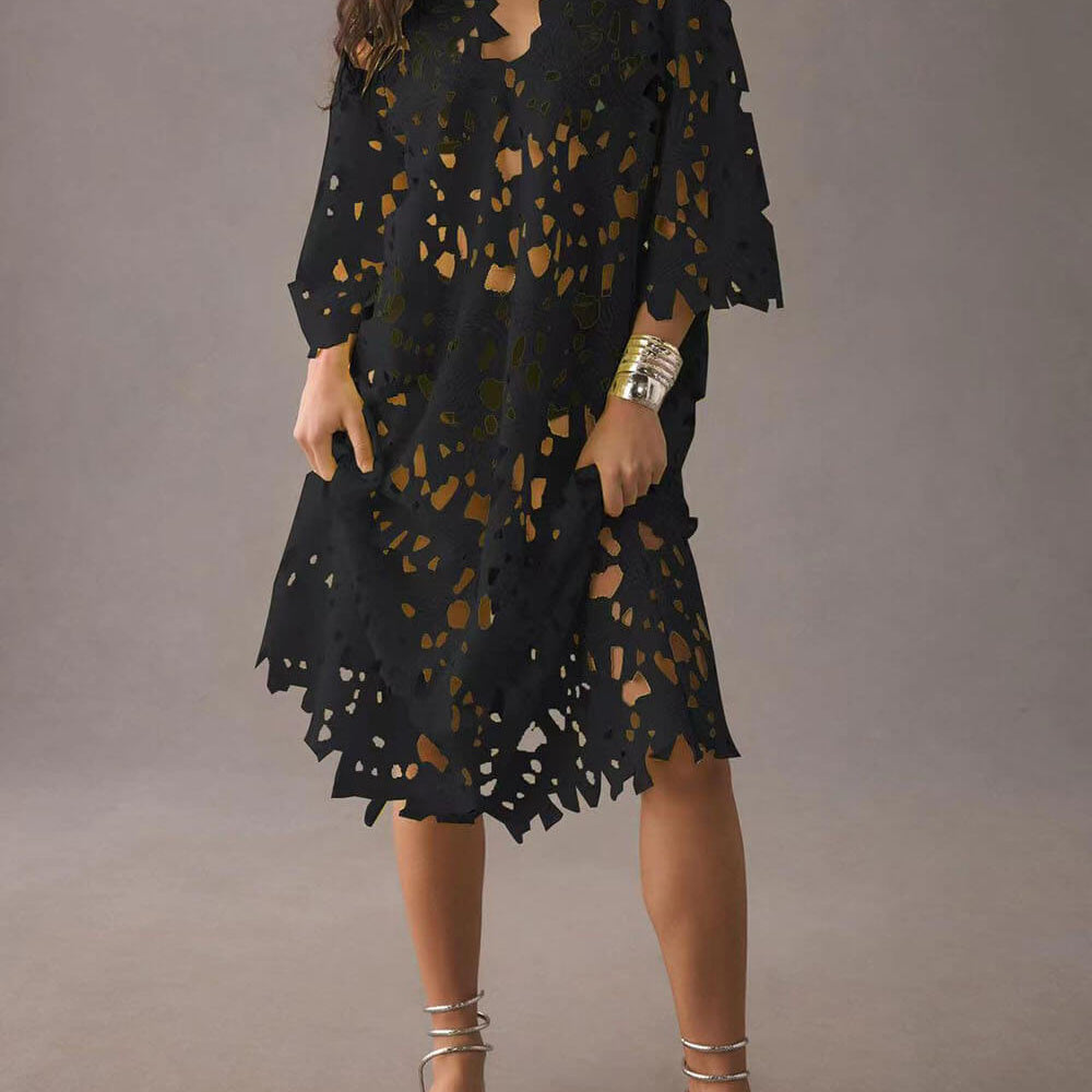 Raquel - Floral Eyelet Long Sleeve Midi Dress