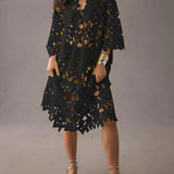 Raquel - Floral Eyelet Long Sleeve Midi Dress