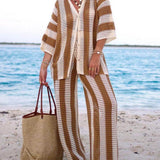 Alicia - Trendy Two Piece Striped Shirt and Pant Set