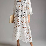 Raquel - Floral Eyelet Long Sleeve Midi Dress