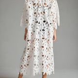 Raquel - Floral Eyelet Long Sleeve Midi Dress