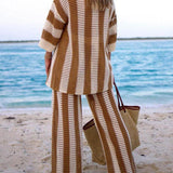 Alicia - Trendy Two Piece Striped Shirt and Pant Set