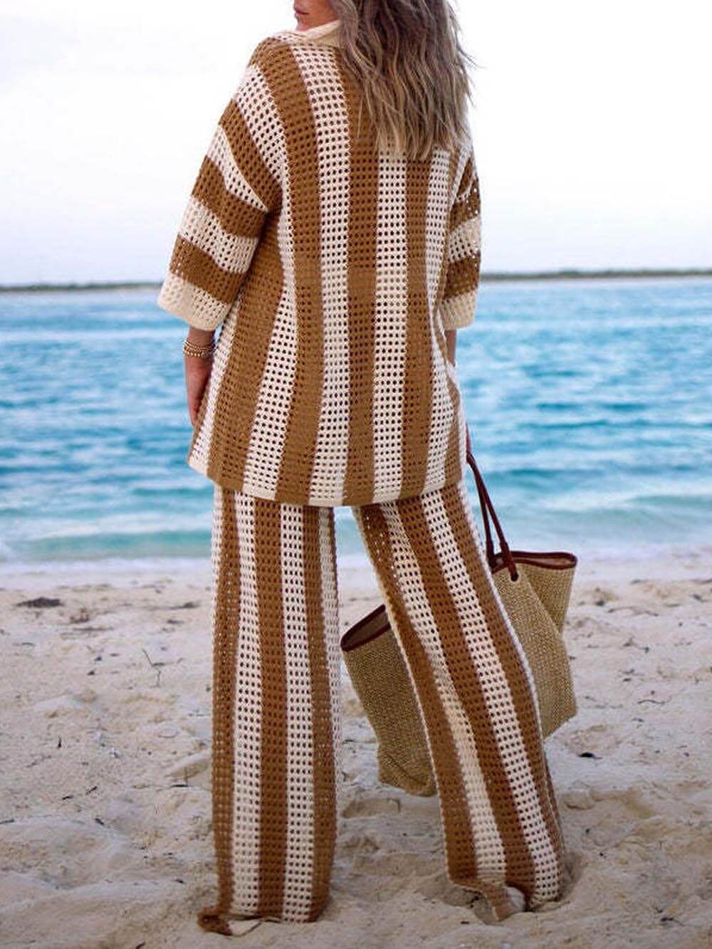 Alicia - Trendy Two Piece Striped Shirt and Pant Set