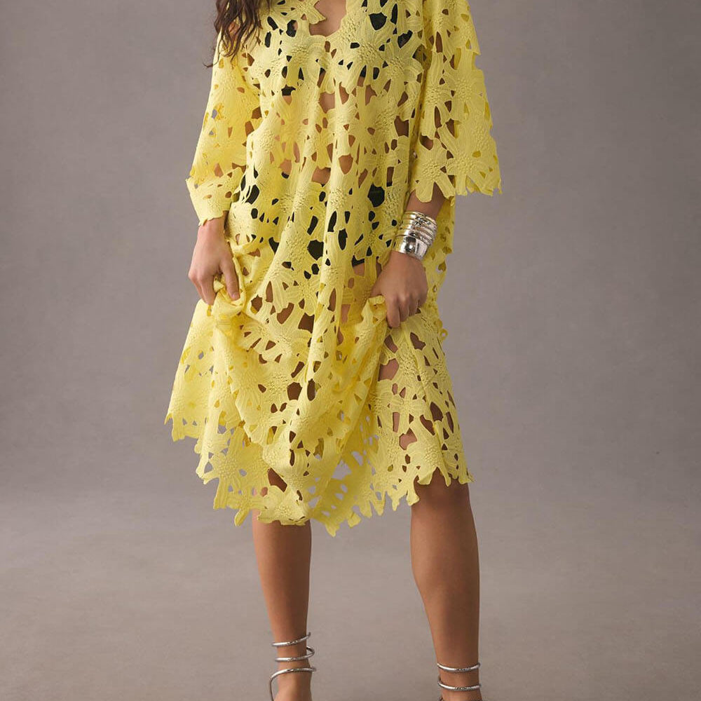 Raquel - Floral Eyelet Long Sleeve Midi Dress