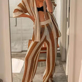 Alicia - Trendy Two Piece Striped Shirt and Pant Set
