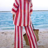 Alicia - Trendy Two Piece Striped Shirt and Pant Set