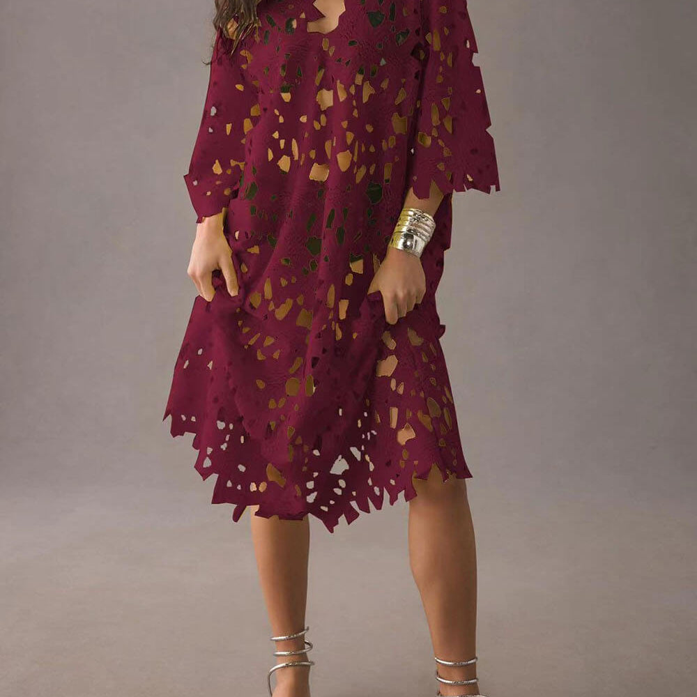 Raquel - Floral Eyelet Long Sleeve Midi Dress
