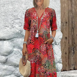 Vivid™ Rochie midi din bumbac și in