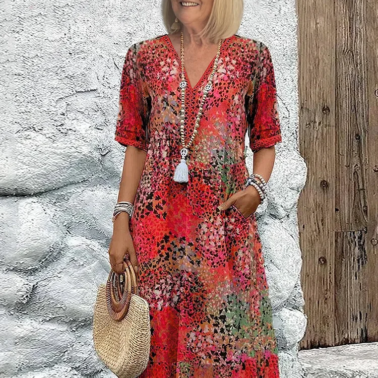 Vivid™ Rochie midi din bumbac și in