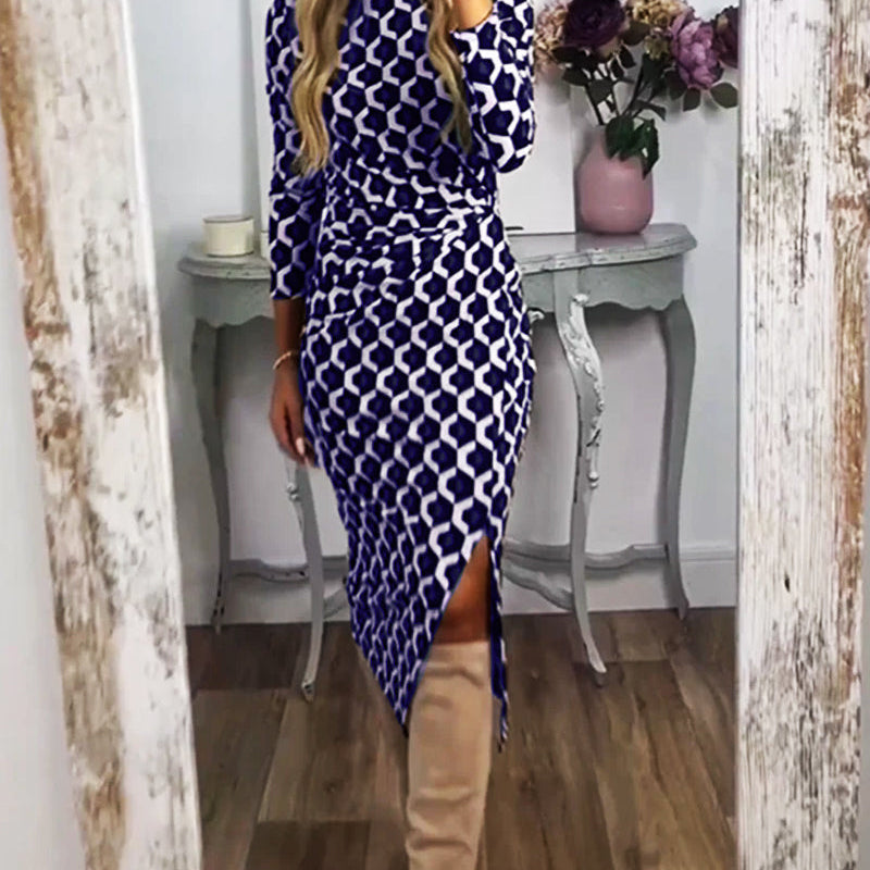 Marina’s Elegance™ Rochie cu fanta și imprimeu cu solzi de pește