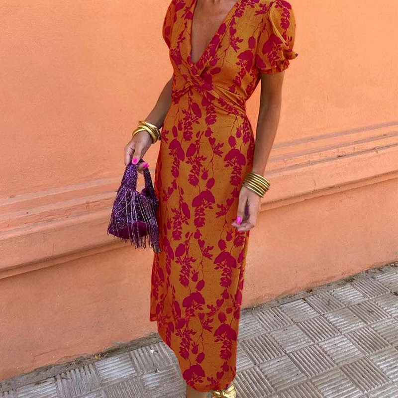 Angelina - Stunning V-Neck Midi Dress