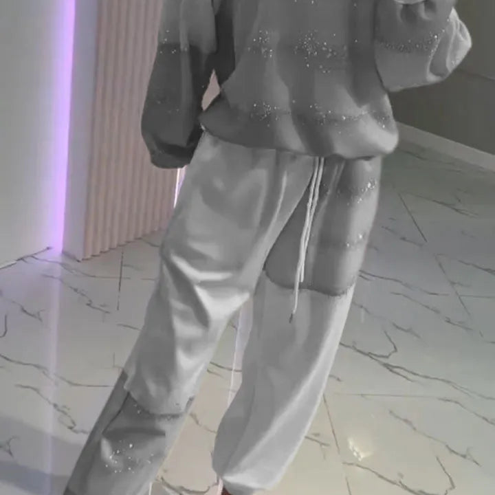 Aurora™ Set casual cu top patchwork ștanțat auriu + pantaloni cu șnur