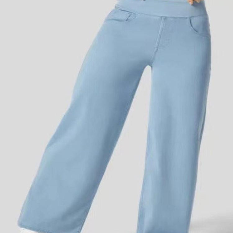 Ella™ Blugi elastici cu talie înaltă, cu picioare largi