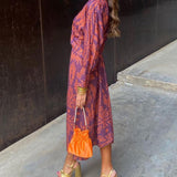 Janella - Vintage Draped Long Sleeve Midi Dress