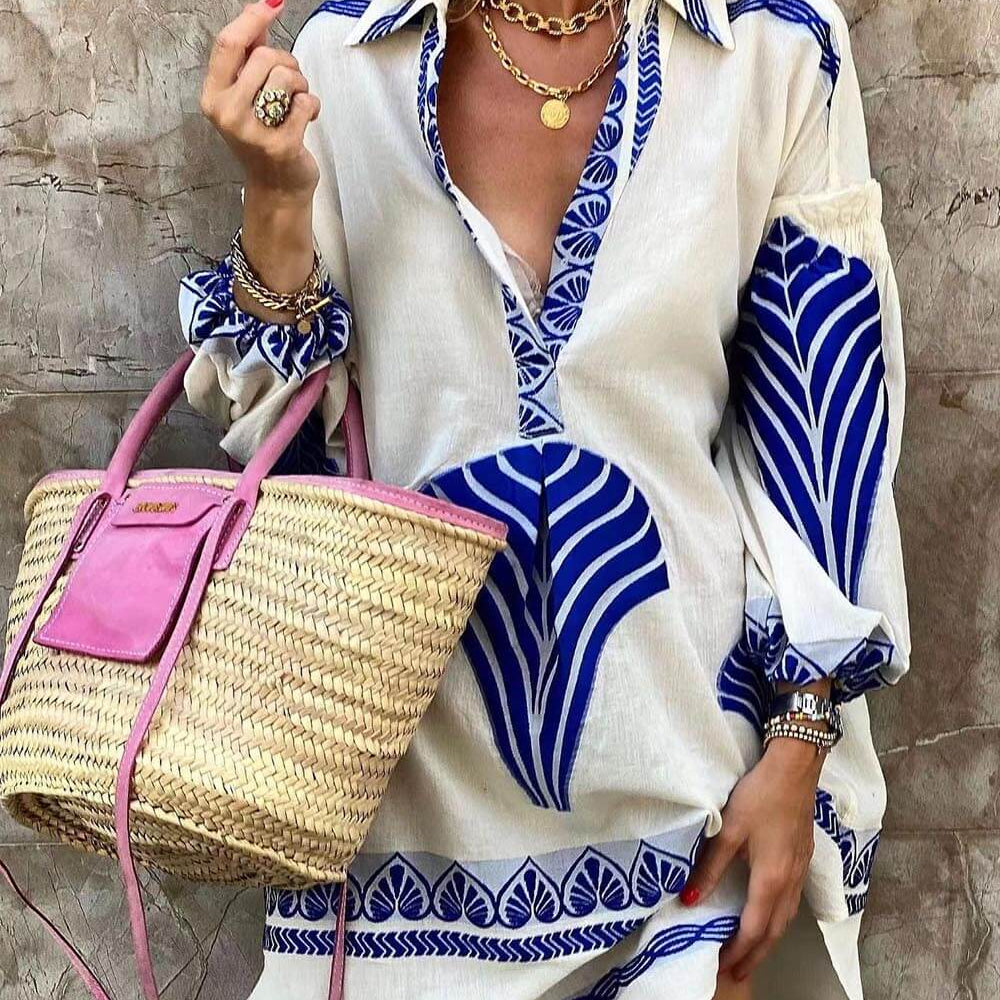 Amber - Printed Long Sleeve Mini Dress