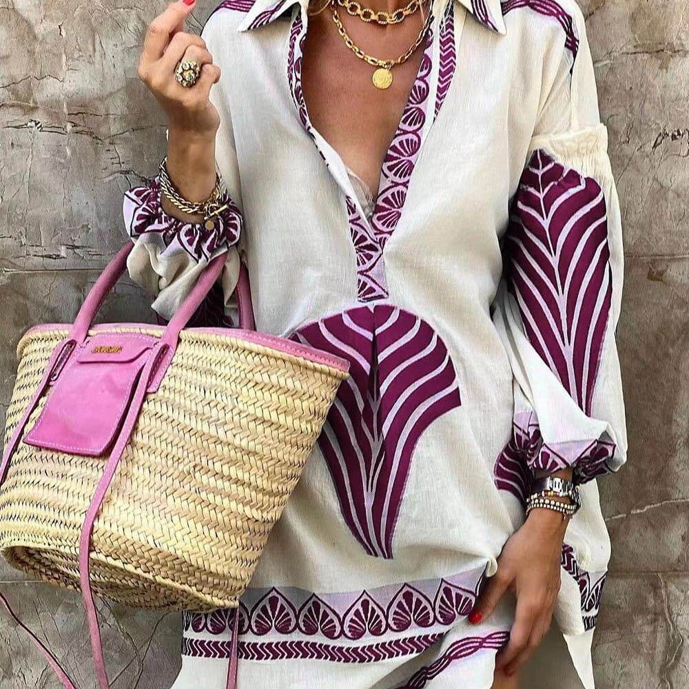 Amber - Printed Long Sleeve Mini Dress