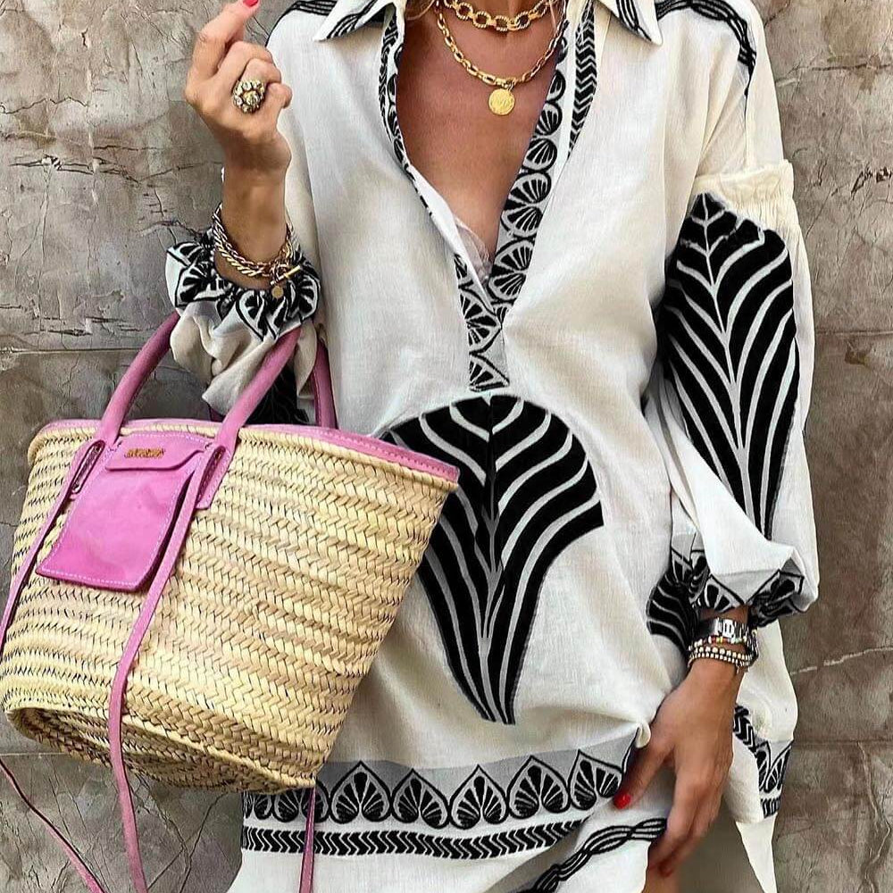 Amber - Printed Long Sleeve Mini Dress