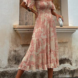 Vee - Off-Shoulder Smocked Midi Dress