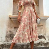 Vee - Off-Shoulder Smocked Midi Dress
