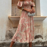 Vee - Off-Shoulder Smocked Midi Dress