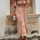 Vee - Off-Shoulder Smocked Midi Dress