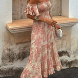 Vee - Off-Shoulder Smocked Midi Dress