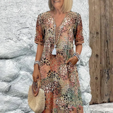 Vivid™ Rochie midi din bumbac și in