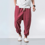 Shao - Pantaloni harem confortabili din bumbac Roșu