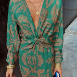 Janella - Vintage Draped Long Sleeve Midi Dress
