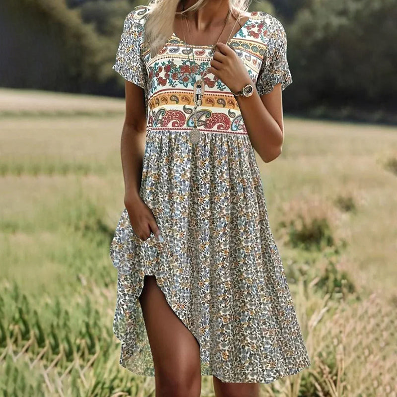Naïa™ Rochie vintage cu imprimeu etnic