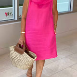 Liliana™ Rochie din in cu guler volanat