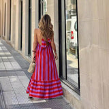 Trisha - Vibrant Stripe Backless Maxi Dress