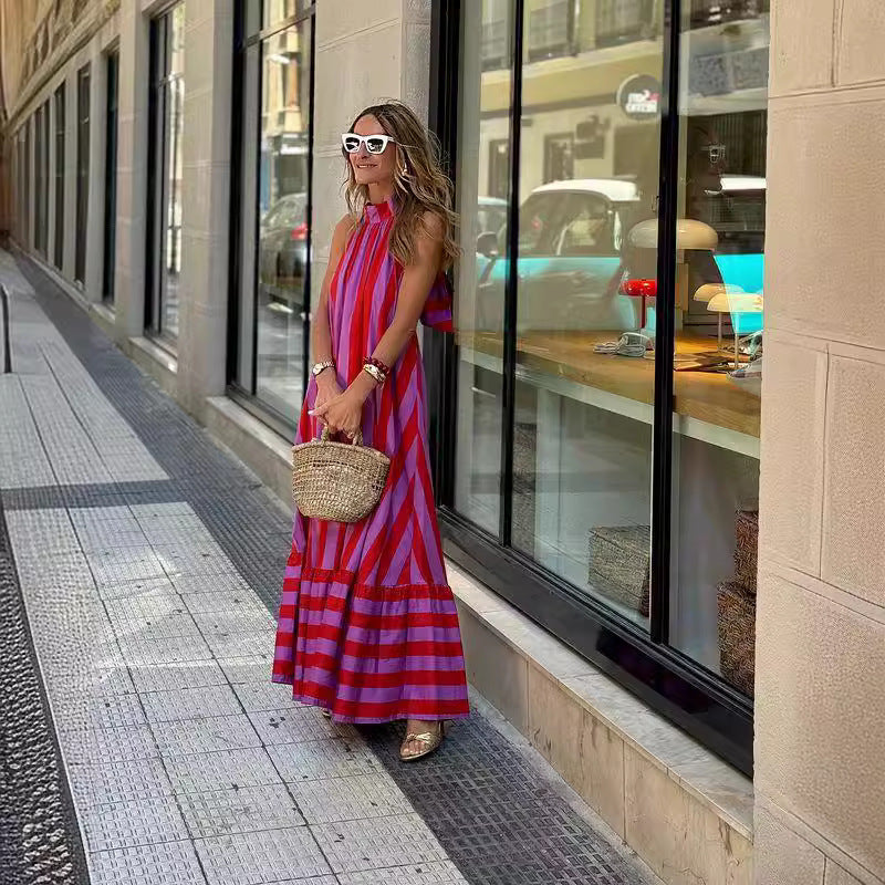 Trisha - Vibrant Stripe Backless Maxi Dress