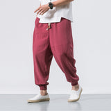 Shao - Pantaloni harem confortabili din bumbac Roșu