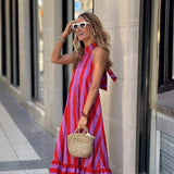 Trisha - Vibrant Stripe Backless Maxi Dress