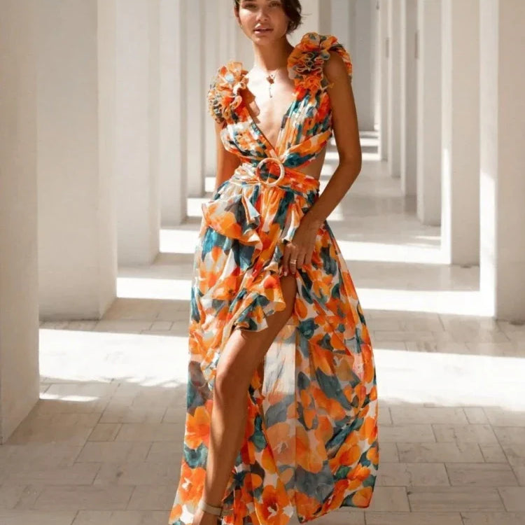 Lexi - Elegant Backless Ruffles Maxi Dress