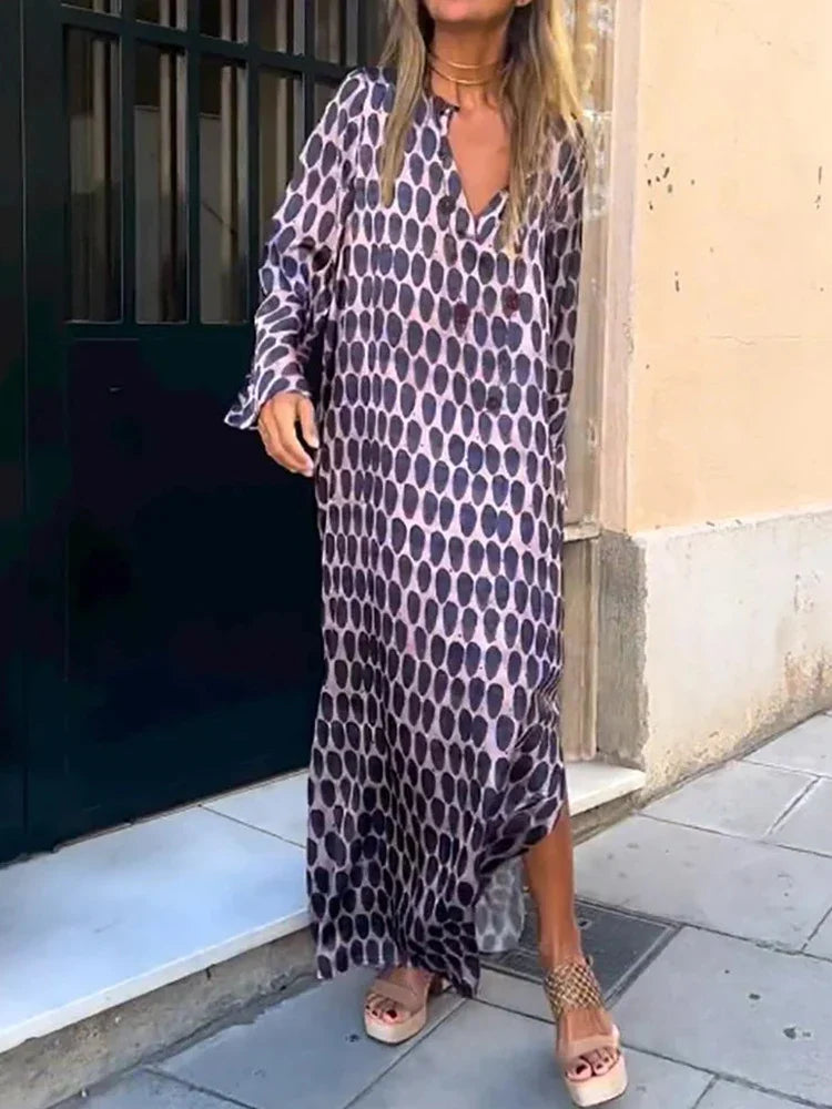 Almira - Casual Printed Long Sleeve Maxi Dress