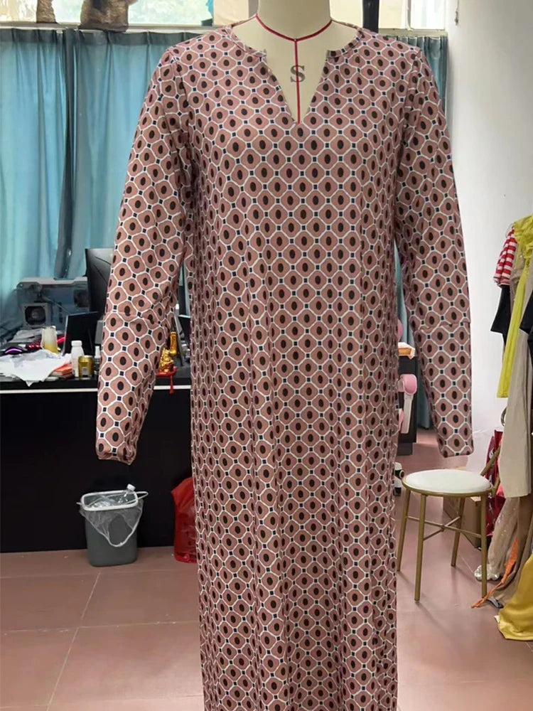 Almira - Casual Printed Long Sleeve Maxi Dress