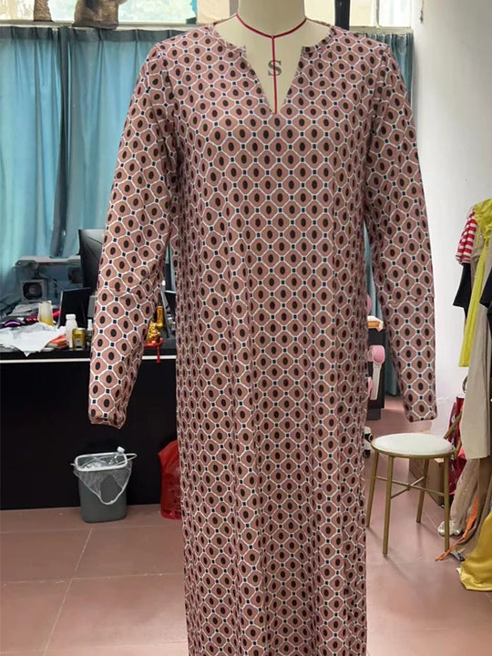 Almira - Casual Printed Long Sleeve Maxi Dress