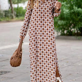 Almira - Casual Printed Long Sleeve Maxi Dress
