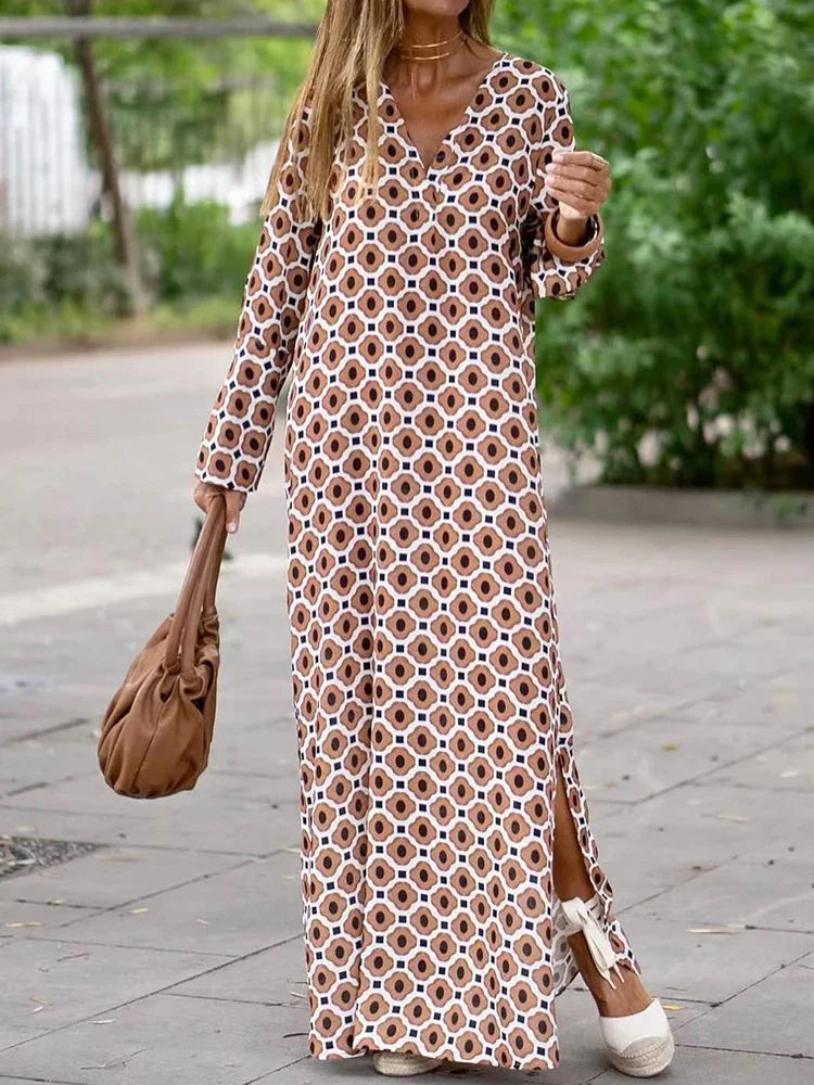 Almira - Casual Printed Long Sleeve Maxi Dress