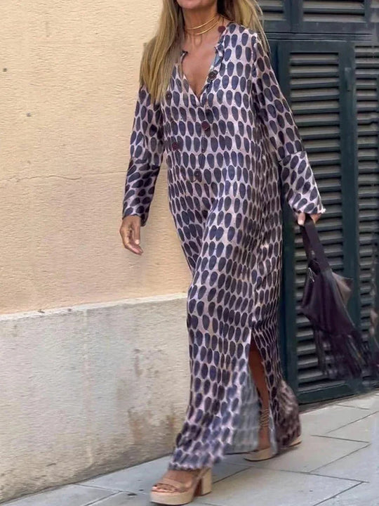 Almira - Casual Printed Long Sleeve Maxi Dress
