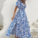 Clara - Printed Short Sleeve Maxi Dress
