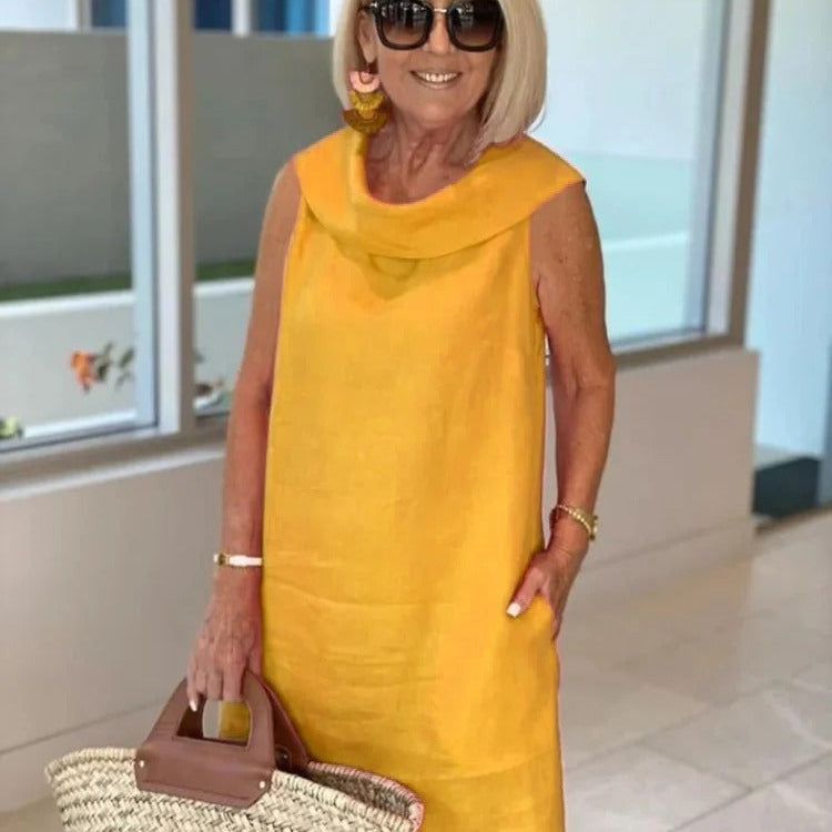 Liliana™ Rochie din in cu guler volanat