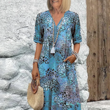 Vivid™ Rochie midi din bumbac și in
