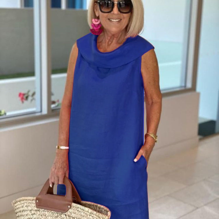 Liliana™ Rochie din in cu guler volanat